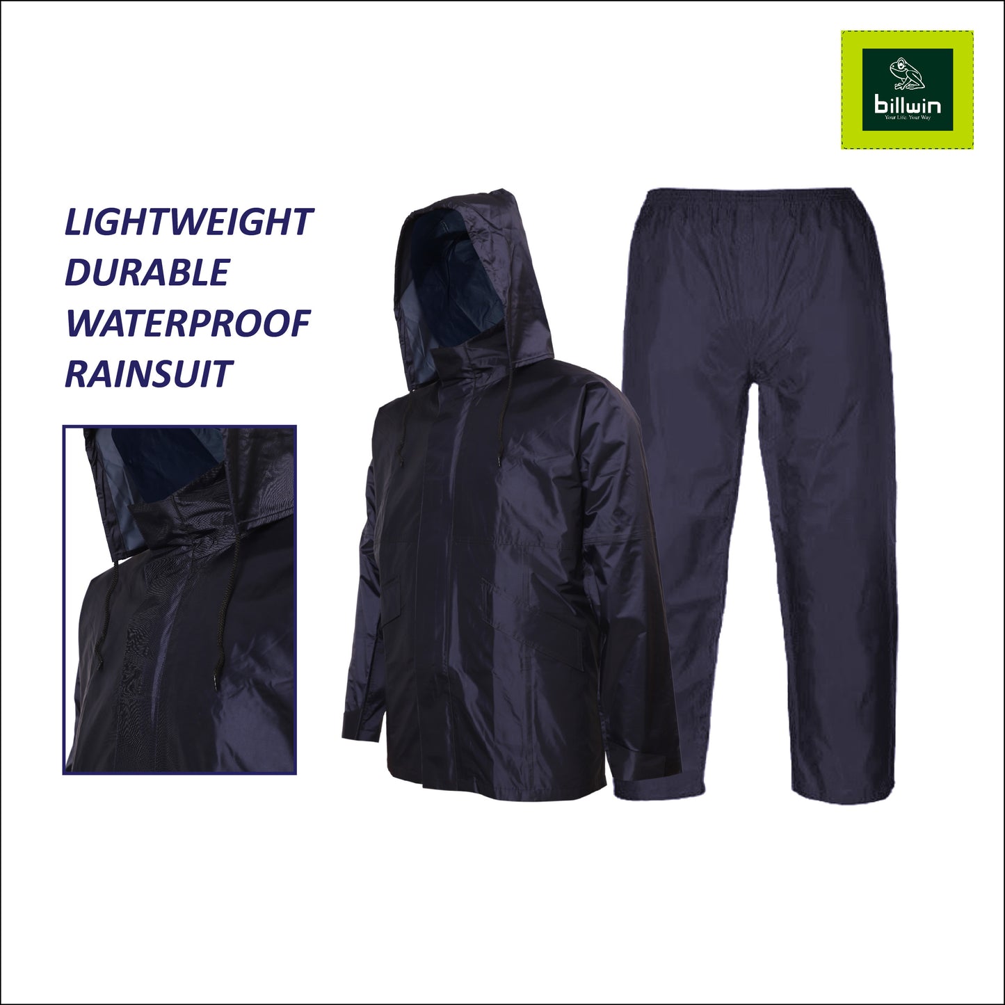 Billwin Standard Waterproof Rainsuit for Men with Hood- Derby