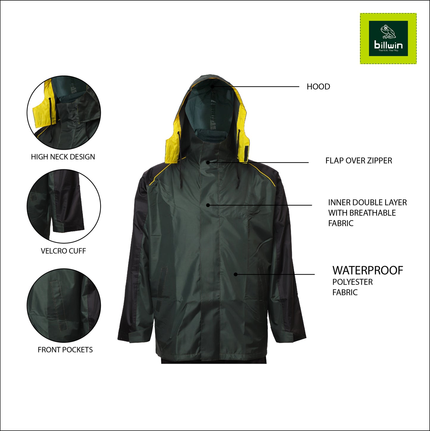 Billwin Premium Bikers Waterproof Men’s Rainsuit - DINO