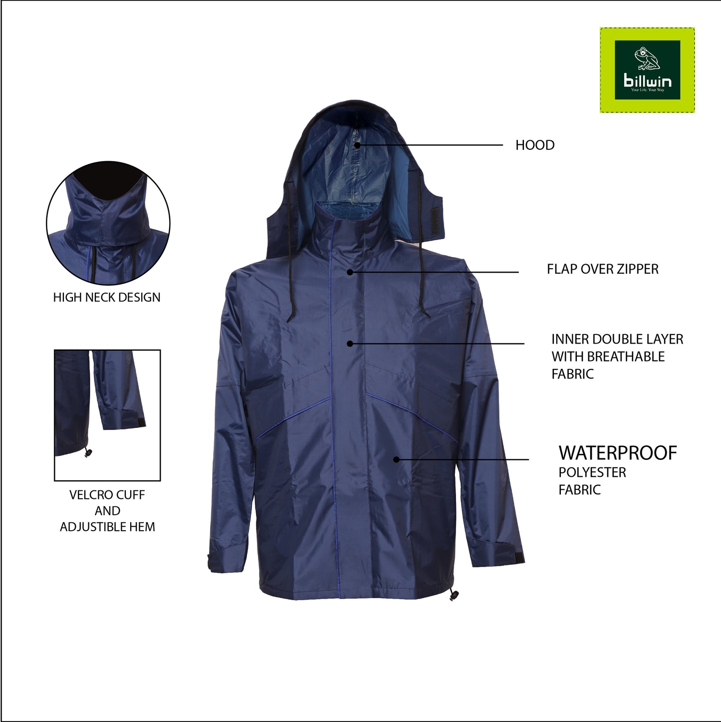 Billwin men’s waterproof polyester rainsuit - Diplomat Super Blue
