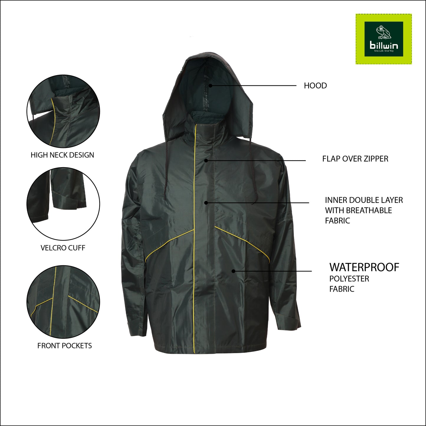 Billwin men’s waterproof polyester rainsuit - Diplomat Super Green