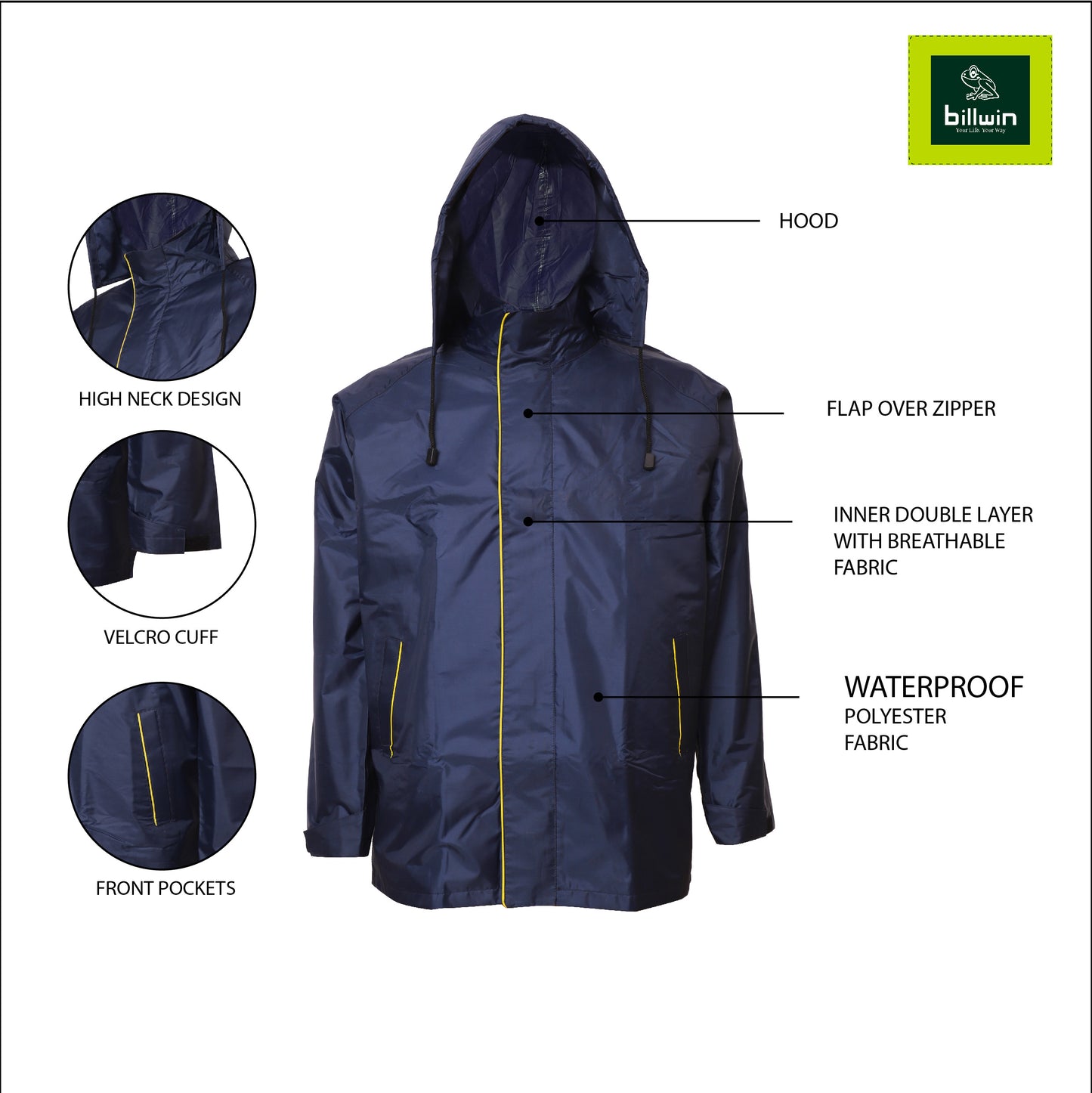Billwin Monsoon-Ready Solid Waterproof Rainsuit for Men - TIRA Super