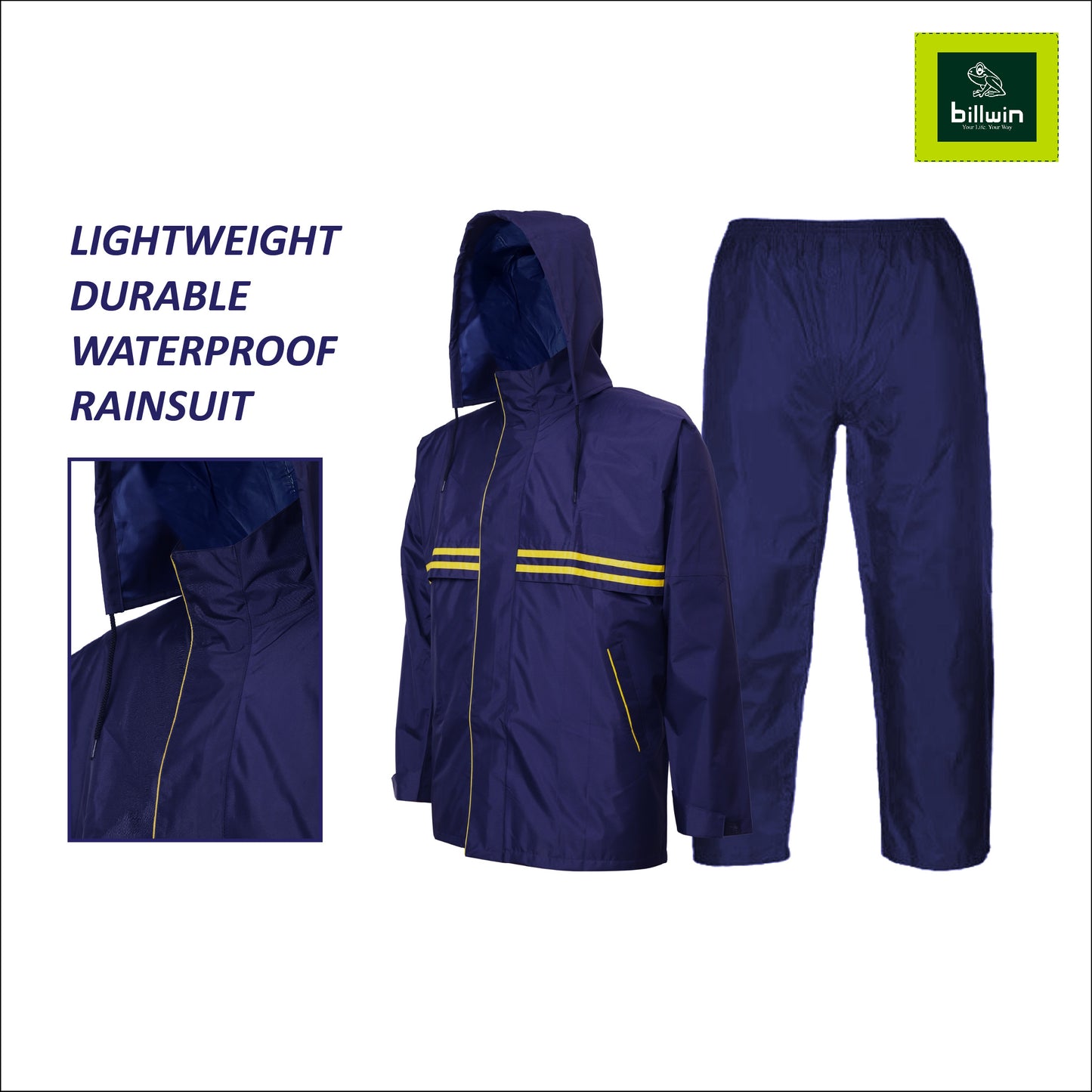 Billwin Classic Navy and Yellow Waterproof Rainsuit for Men - B3