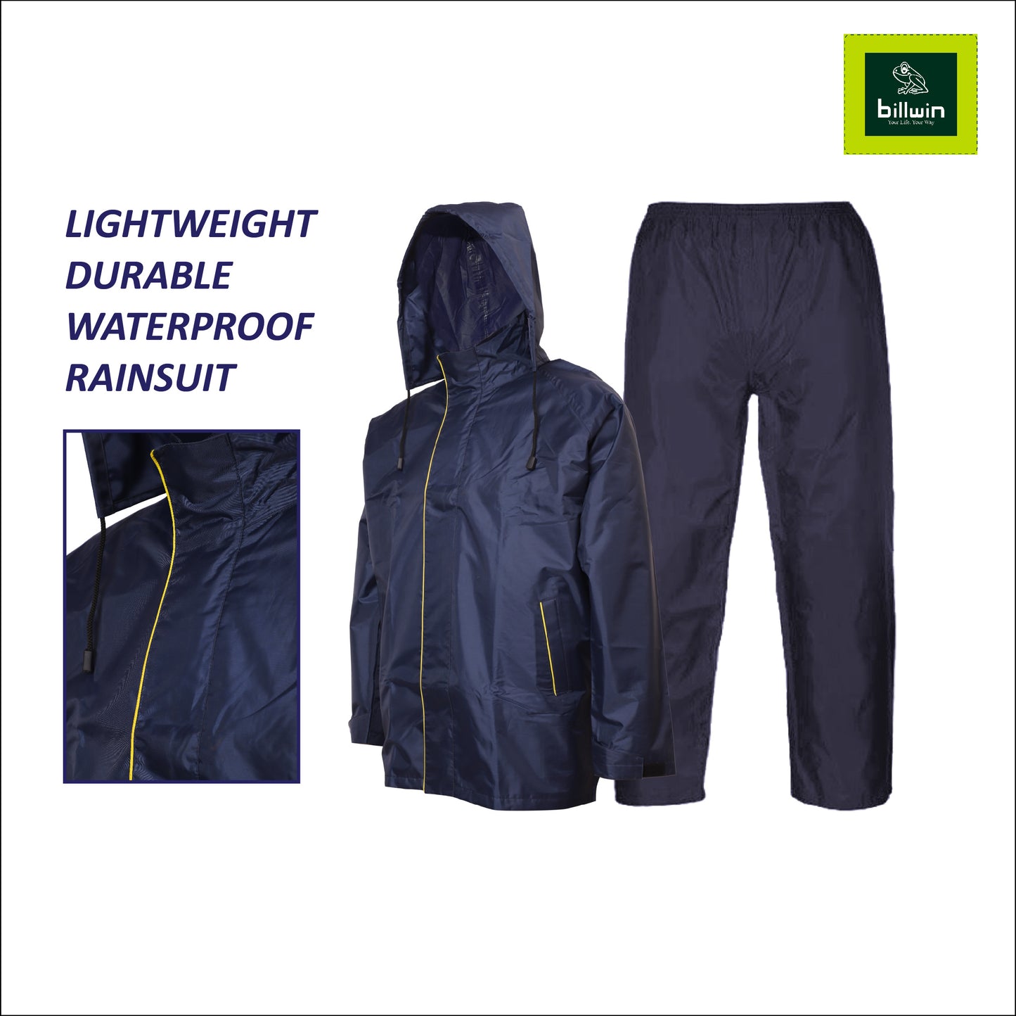 Billwin Monsoon-Ready Solid Waterproof Rainsuit for Men - TIRA Super