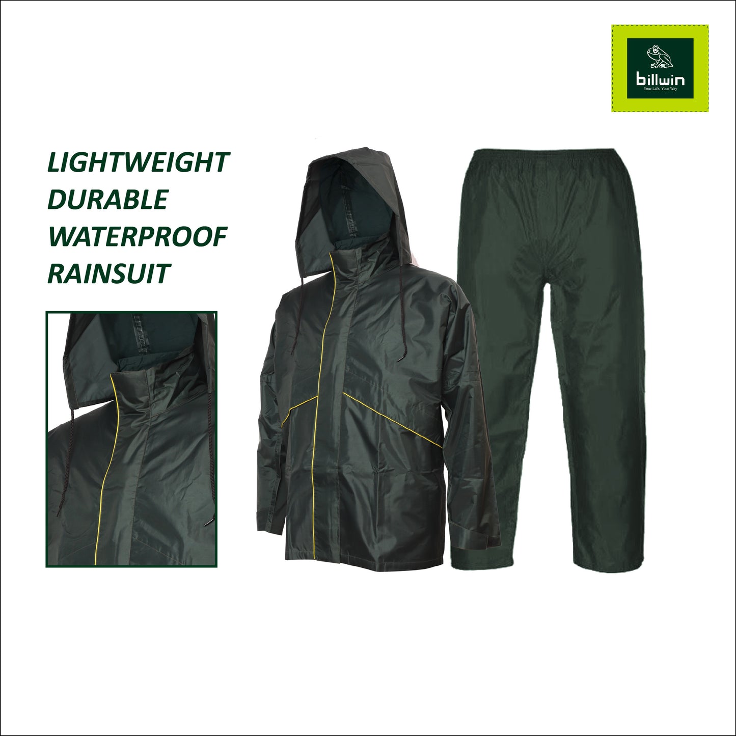 Billwin men’s waterproof polyester rainsuit - Diplomat Super Green