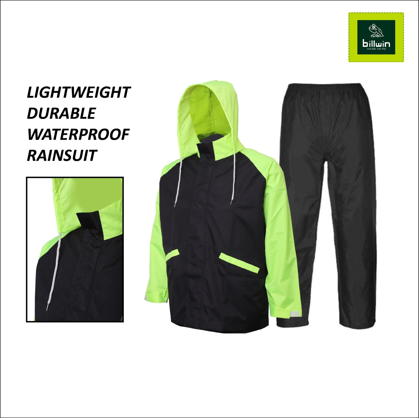 Billwin Sporty Men’s Waterproof Rainsuit with a Reflector at back - NEO